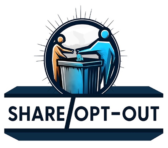 Share Opt-Out Logo; two figures sharing one cart